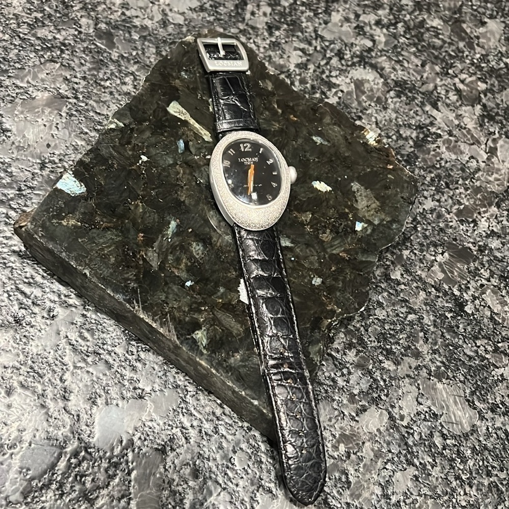 Locman Nuovo Black Diamonds Aluminum Date Quartz 33 x 46 MM Ladies Watch Italy